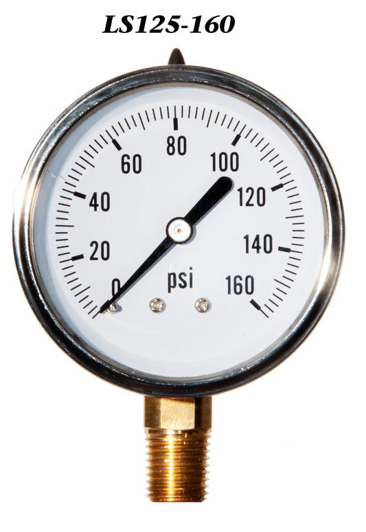 Pressure Gauge, 0-160 PSI Liquid Filled 2 1/2" Face