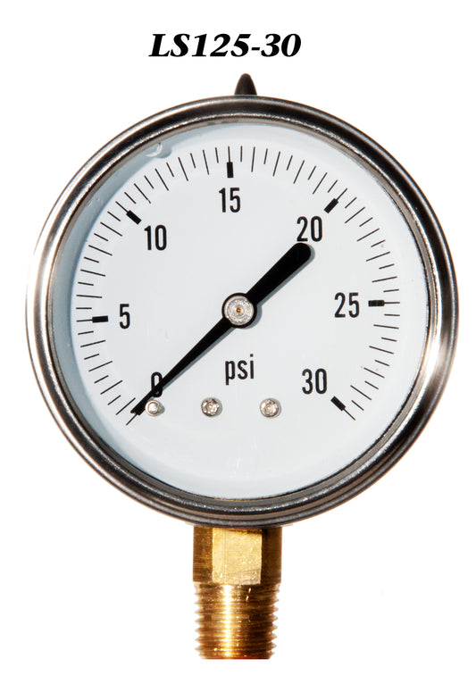 Pressure Gauge, 0-30 PSI Liquid Filled 2 1/2" Face