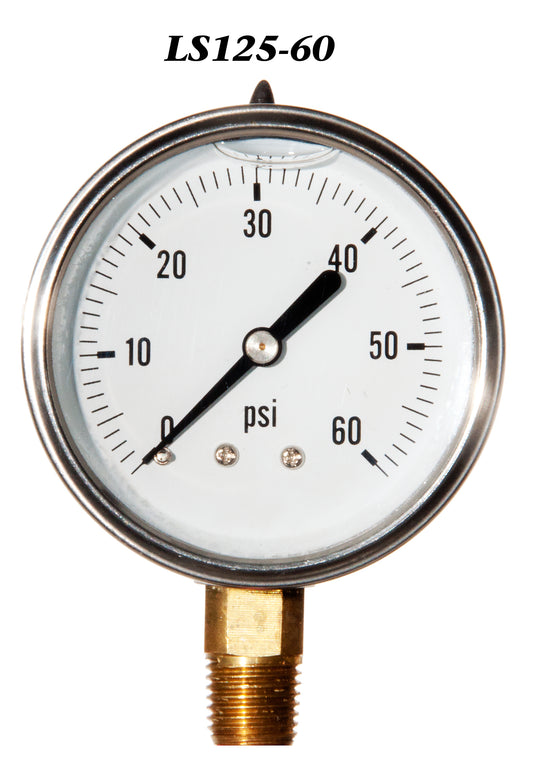 Pressure Gauge, 0-60 PSI Liquid Filled 2 1/2" Face