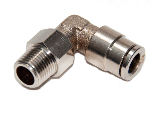 1/4" OD Tube x 1/8" Male NPT Swivel Elbow, Nickel Plated Brass Push To Connect One Touch Fitting