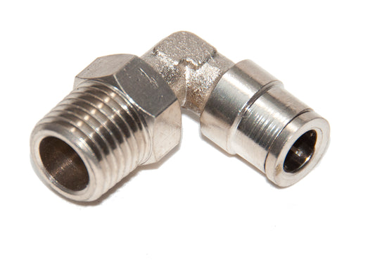 1/4" OD Tube x 1/4" Male NPT Swivel Elbow, Nickel Plated Brass Push To Connect One Touch Fitting